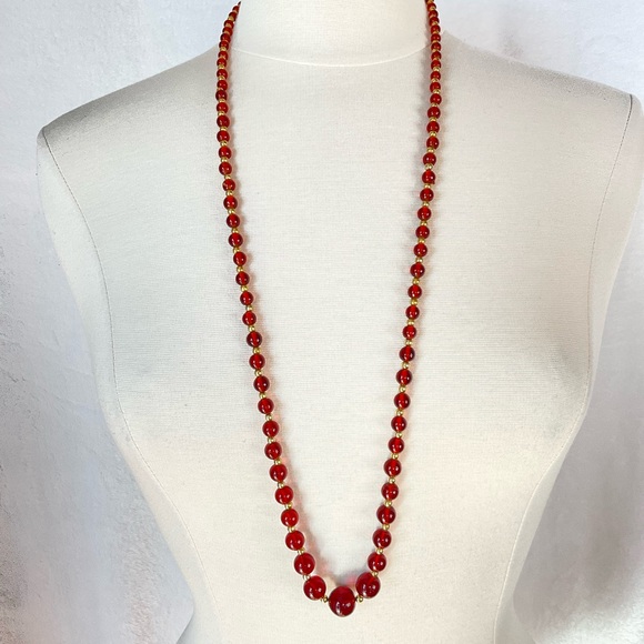 VTG, Lamp Work Glass & Gold Bead Necklace, Root Beer Color, Rope Length, 36" - Picture 11 of 11